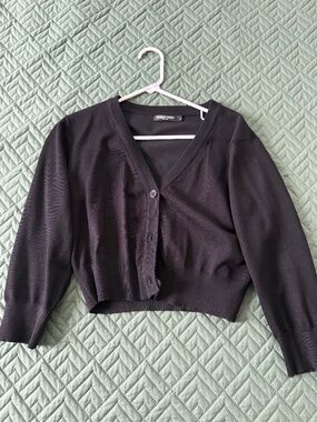 Cute Black Cardigan Sweater Crop Top